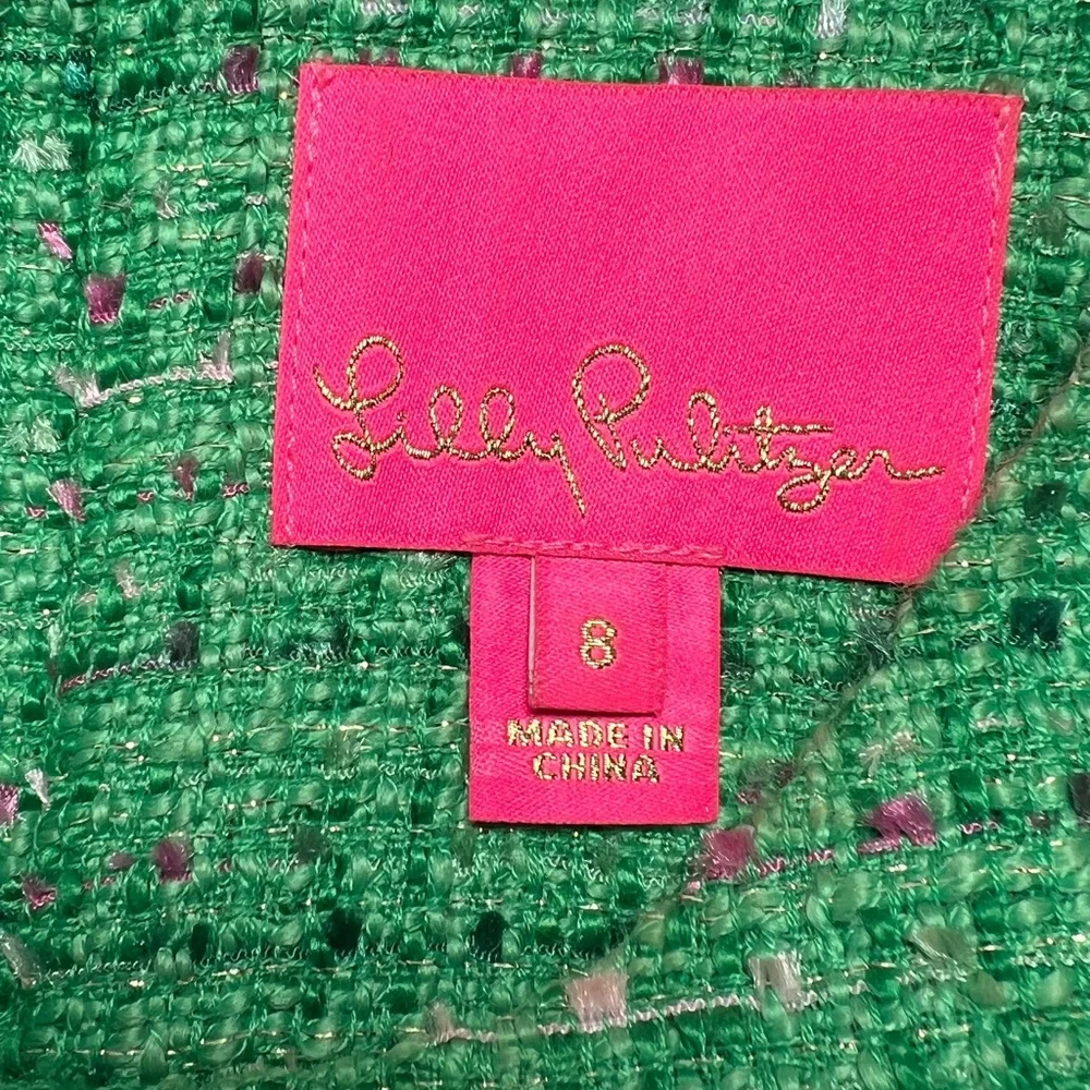 Lilly Pulitzer Ryner Boucle Kelly Green Tweed Midi Dress Size 8 - Picture 11 of 14